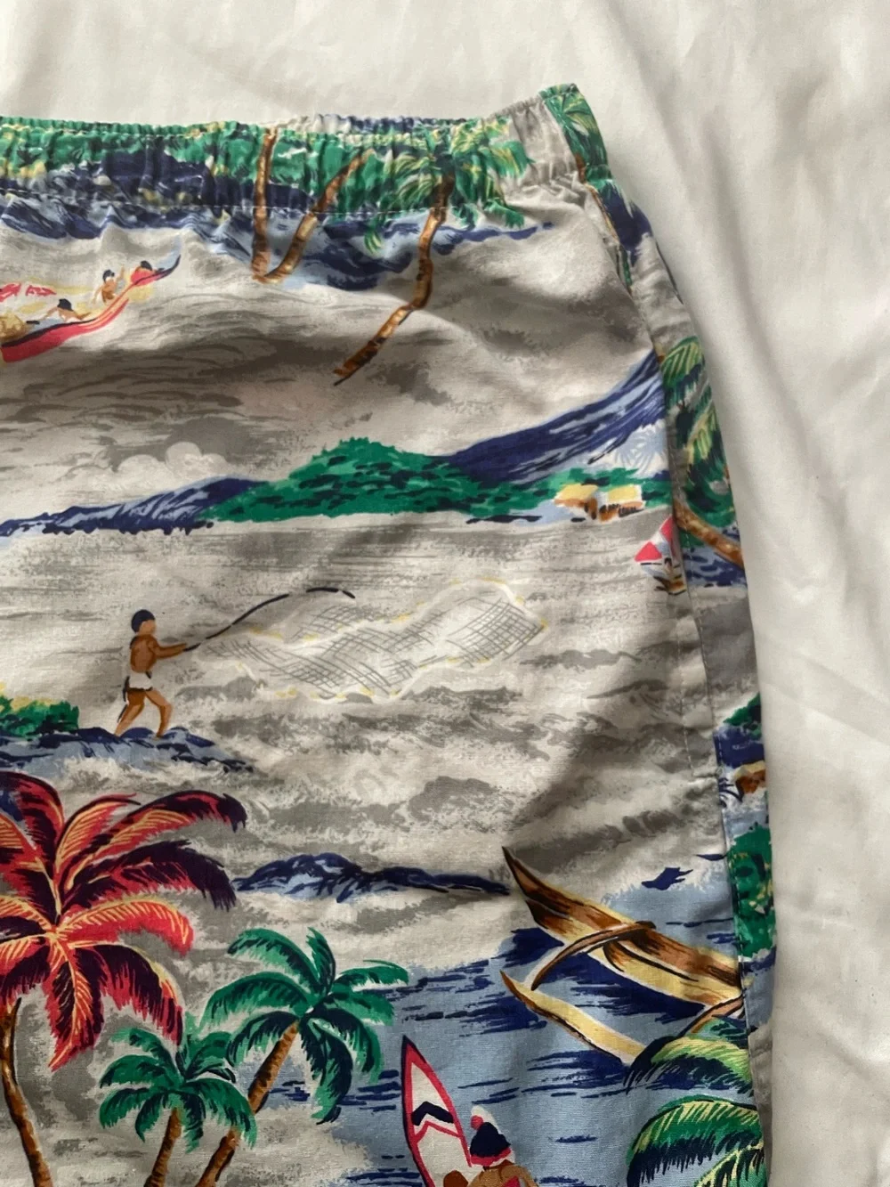 Mens Hawaiian Scenic Beach Surf Coastal Print Elastic Waist Shorts Nautica-L/XL